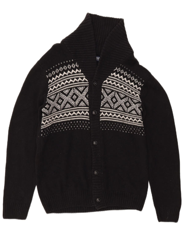 CHAPS Cardigan sweater til mænd Small Black Fair Isle Bomuld