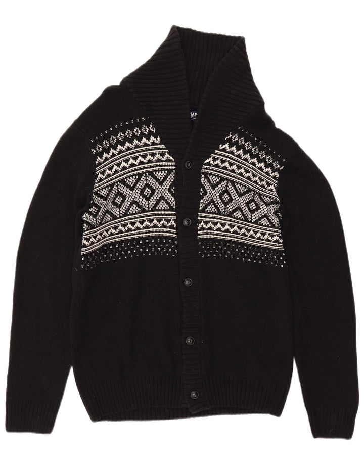 CHAPS Cardigan sweater til mænd Small Black Fair Isle Bomuld