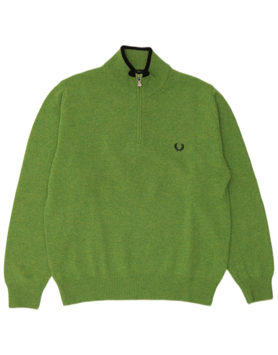Fred Perry Herre Zip Neck Jumper Sweater Medium Green Wool