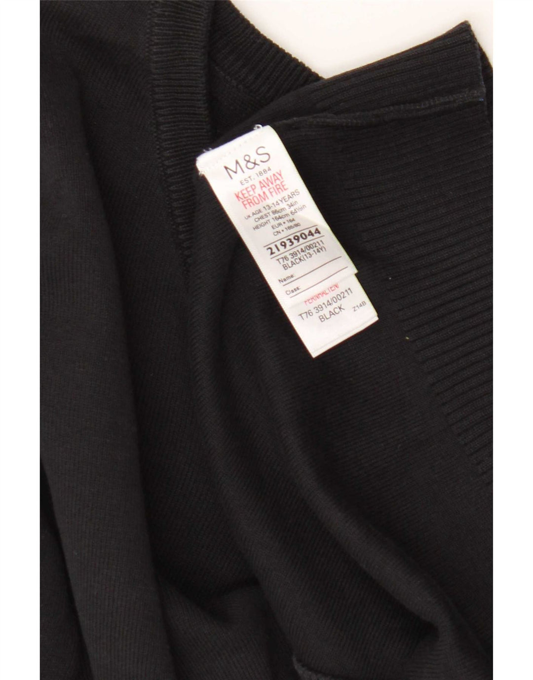 Marks & Spencer Boys V-hals sweater 13-14 år sort bomuld