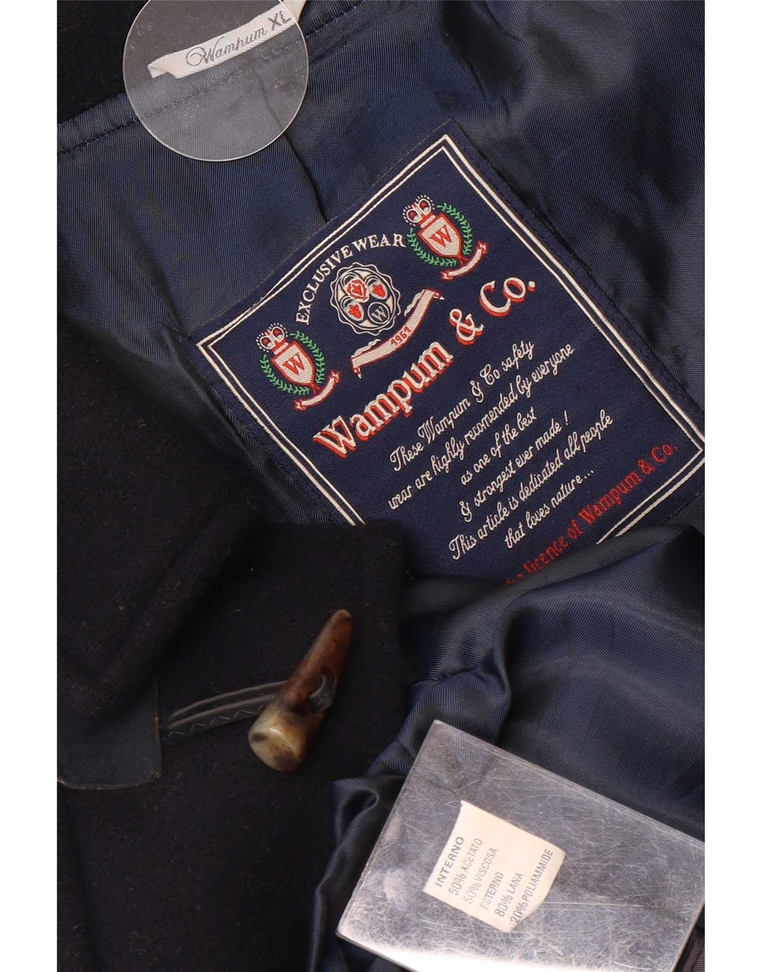 Wampum Herre Duffle Coat UK 42 XL Navy Blue Wool