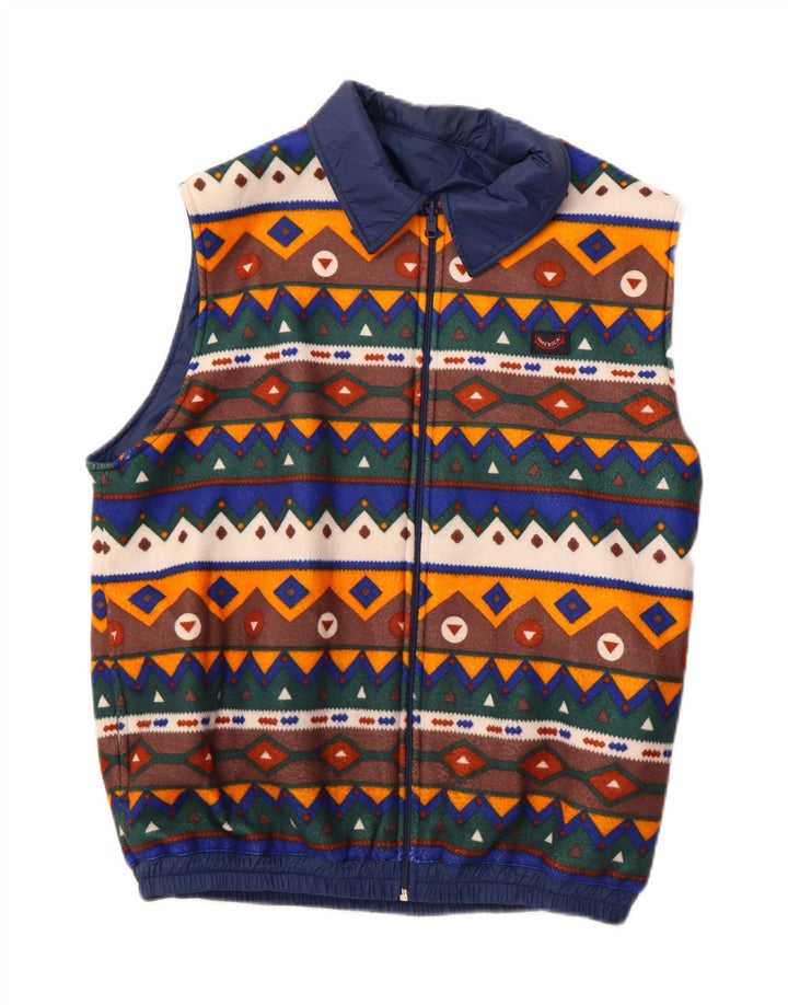 AMERICA Herre vendbar Gilet UK 40 Stor marineblå geometrisk polyamid