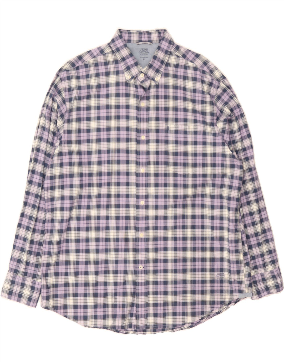 IZOD Mens Relaxed Classics Shirt XL Purple Check Cotton Vintage Izod and Second-Hand Izod from Messina Hembry 