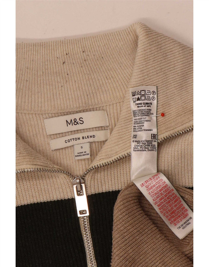 Marks & Spencer Herre sweater med lynlåshals, lille beige farveblok