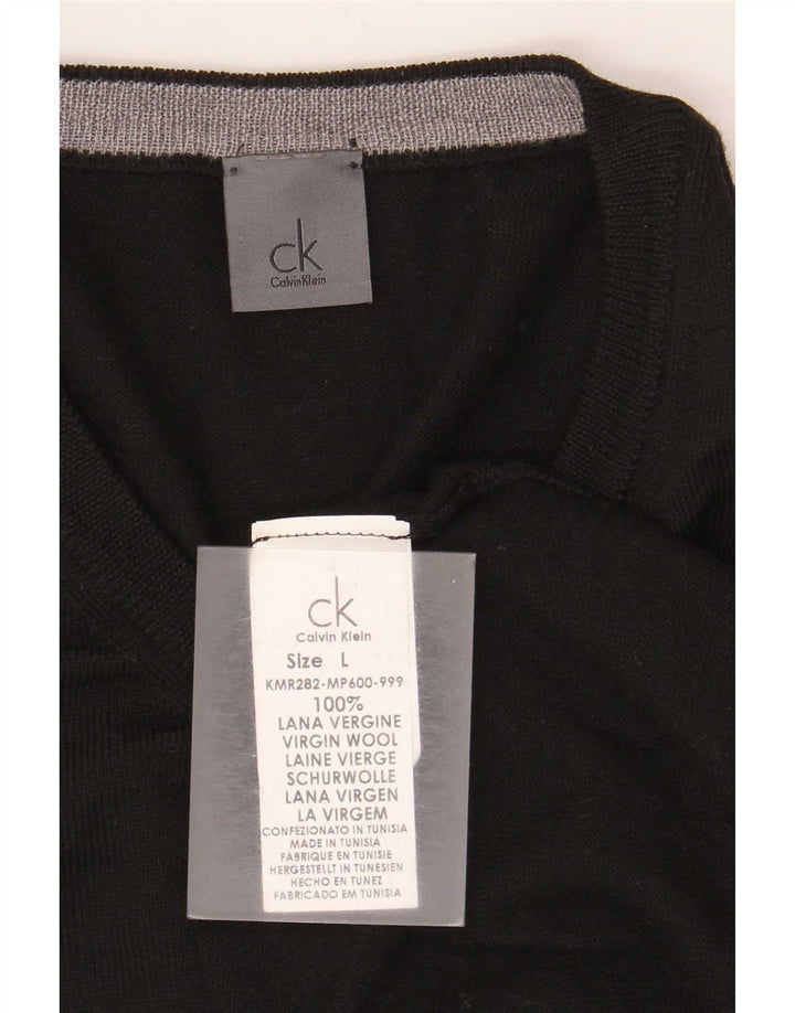 Calvin Klein Herre V-hals trøje Sweater Large Sort Virgin Wool