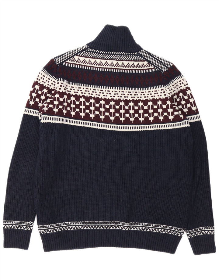 Marks & Spencer Herre sweater med lynlåshals Large Navy Blue Fair Isle