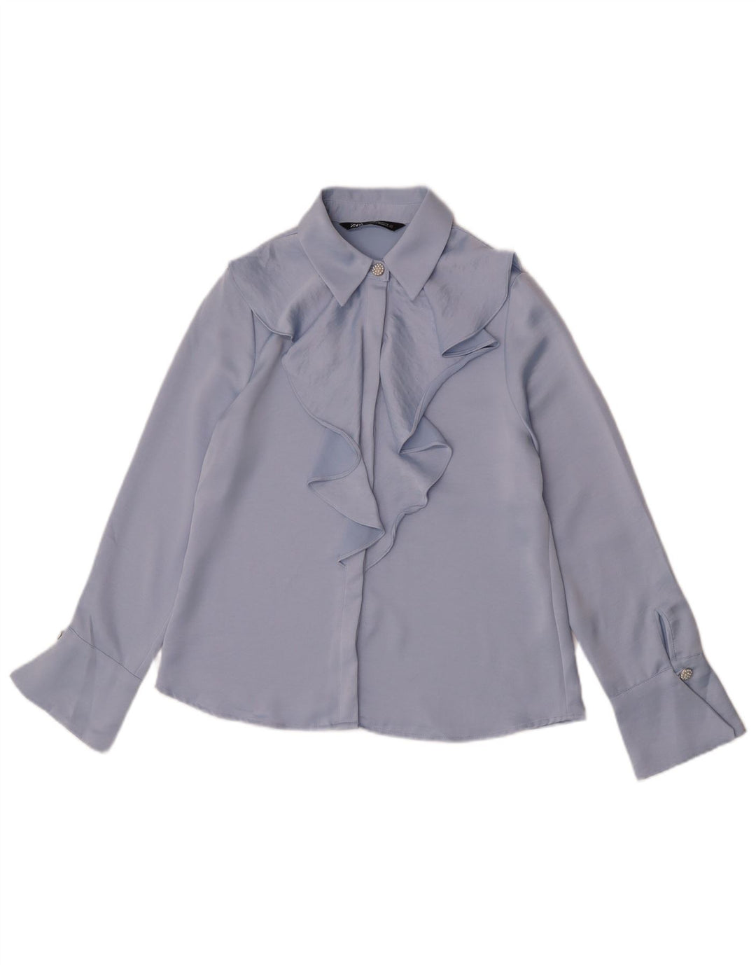 Zara Dame Flæse Front Skjorte Bluse UK 6 XS Blå Polyester