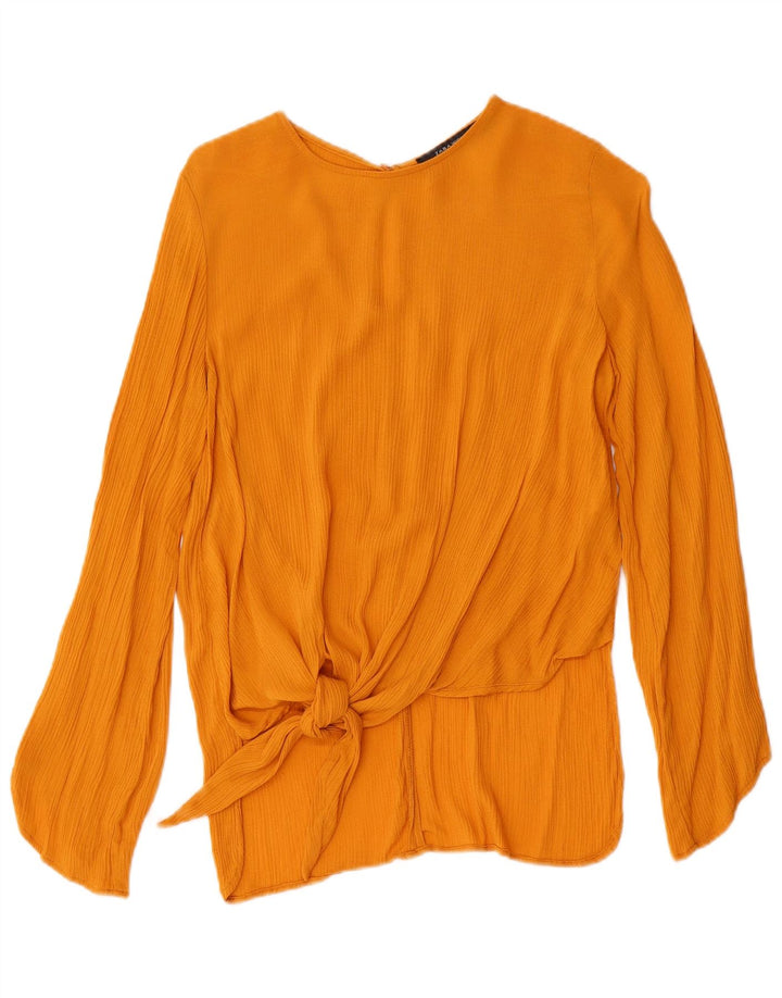 Zara Dame Langærmet Bluse Top UK 10 Small Yellow Viscose