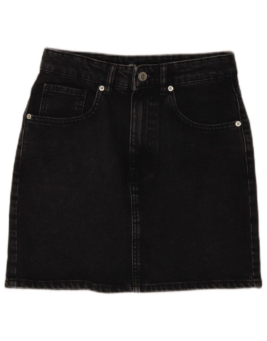 Zara Dame Mini Denim Nederdel Lille W26 Grå Bomuld