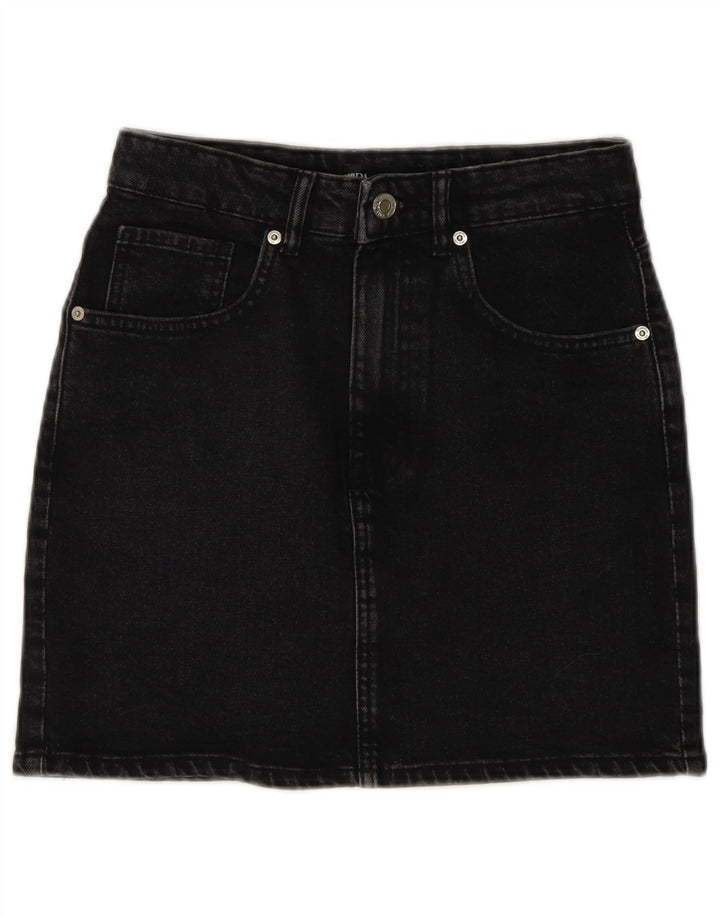 Zara Dame Mini Denim Nederdel Lille W26 Grå Bomuld
