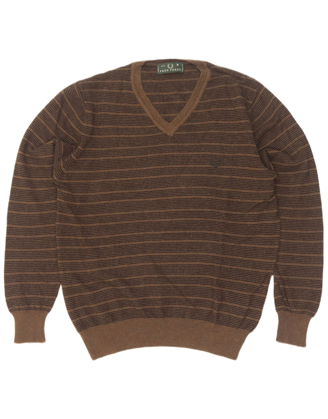 Fred Perry Herre V-hals sweater Medium Khaki stribet uld