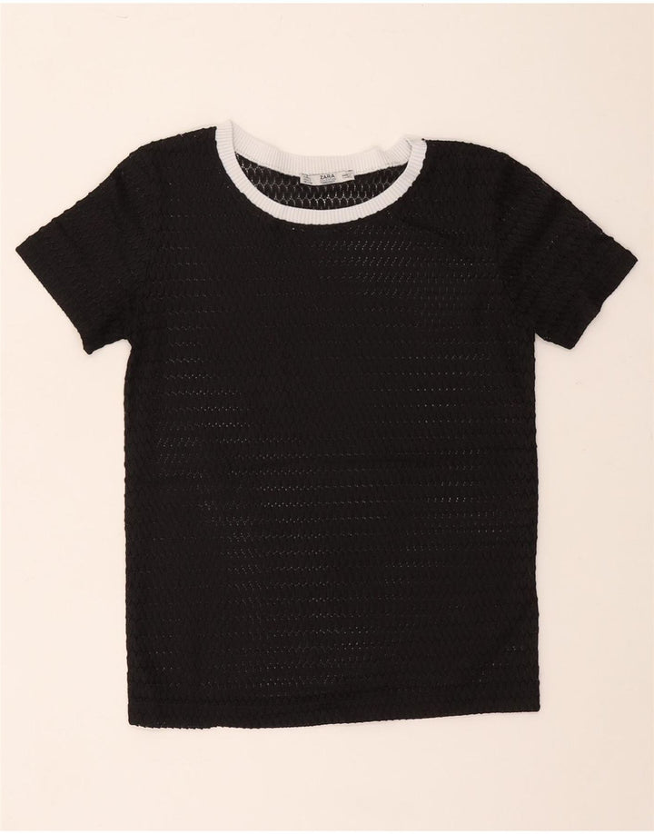 Zara Dame Se Through T-Shirt Top UK 10 Lille Sort