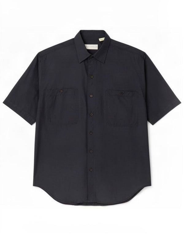 Vintage Mens Short Sleeve Shirt Medium Navy Blue Silk