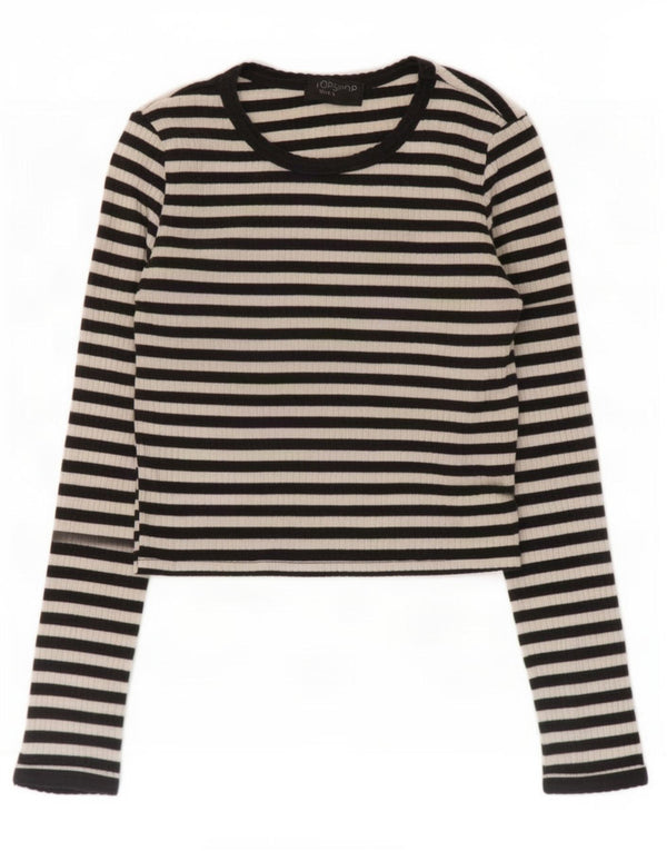 Zara Womens Crop Top Langærmet UK 8 Lille sort stribet bomuld