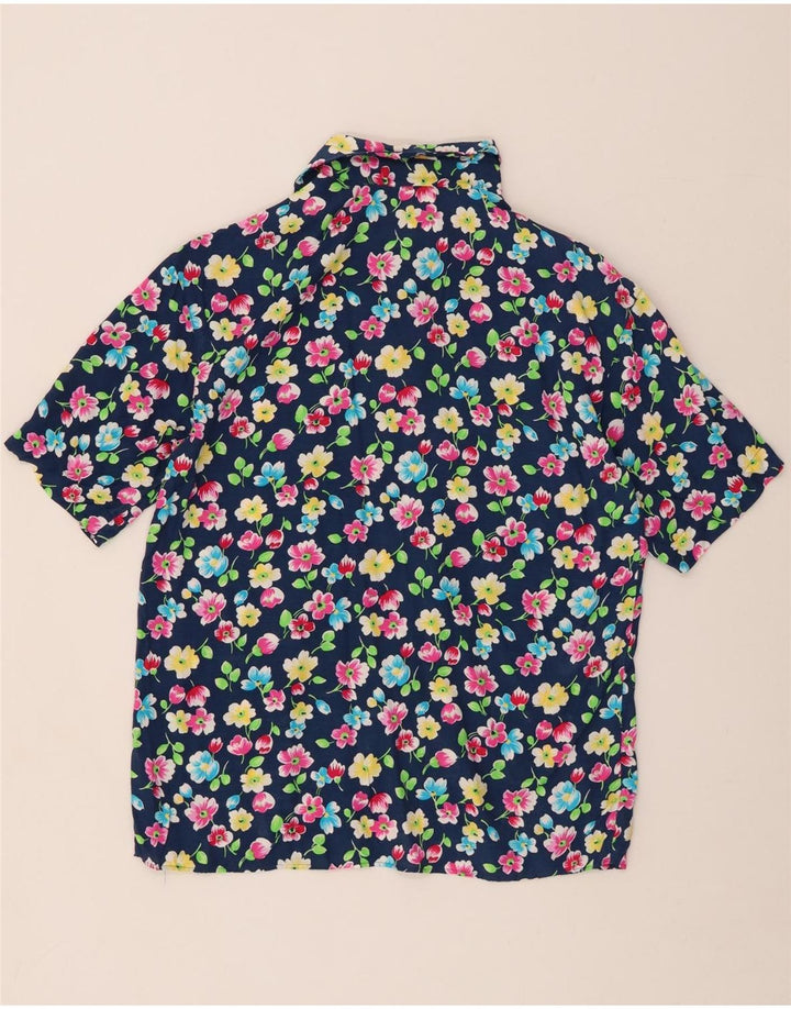 BENETTON kortærmet skjorte til kvinder IT 42 Mellem marineblå blomsterviscose