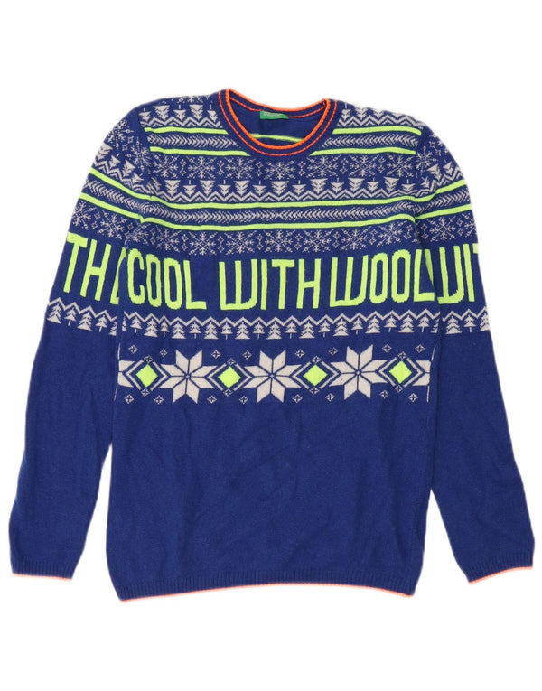 Benetton Boys sweater med rund hals 10-11 år XL Blue Fair Isle