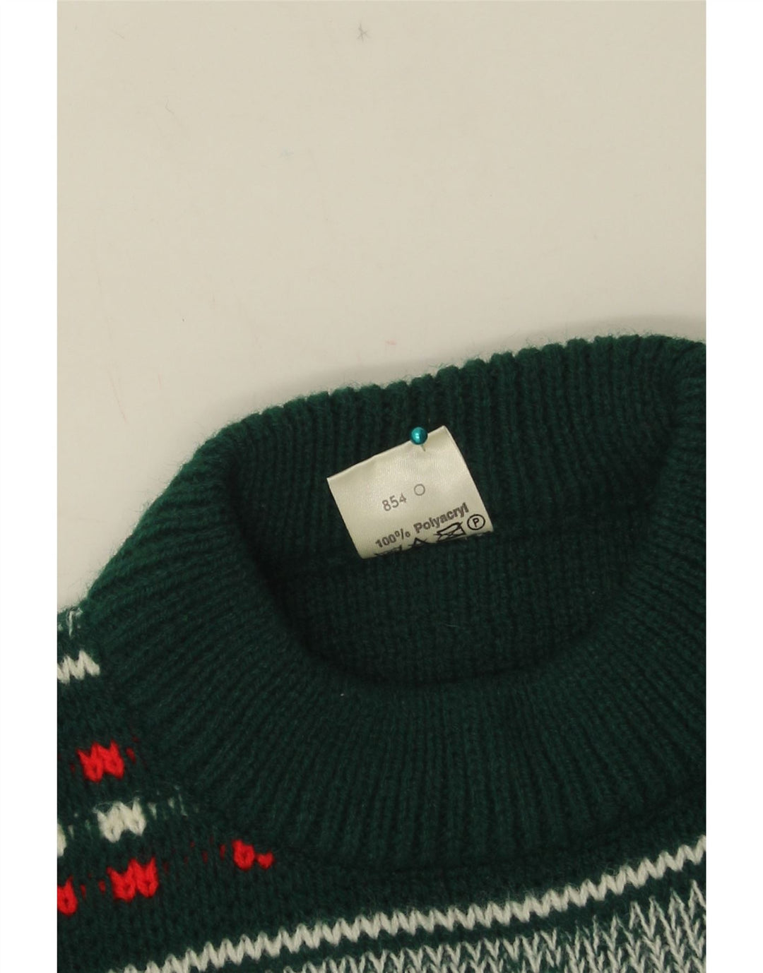Dralon Herre Crew Neck Jumper Sweater Small Green Fair Isle Polyacryl