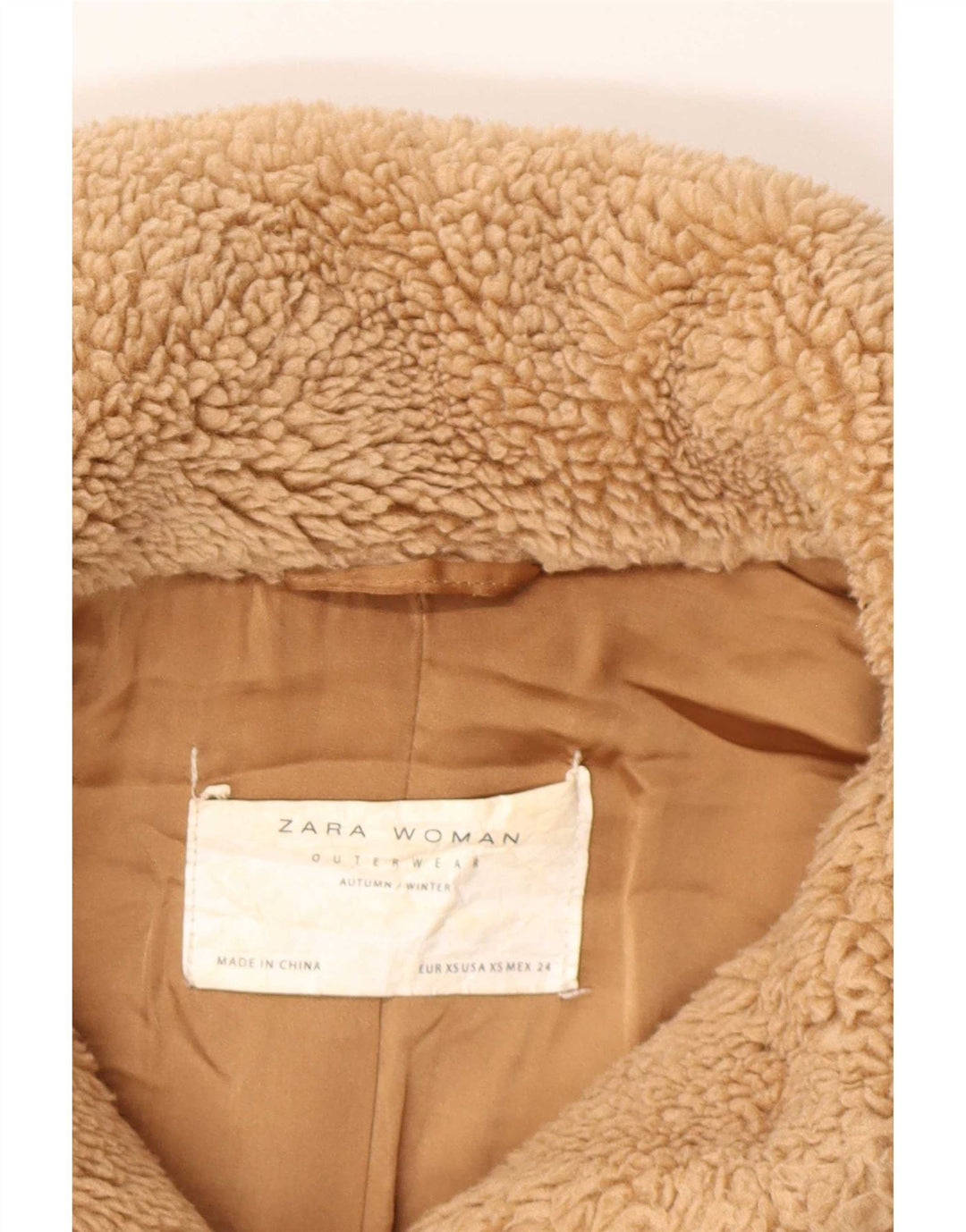 Zara Dame Oversized Sherpa Jacket UK 6 XS Brun Polyester