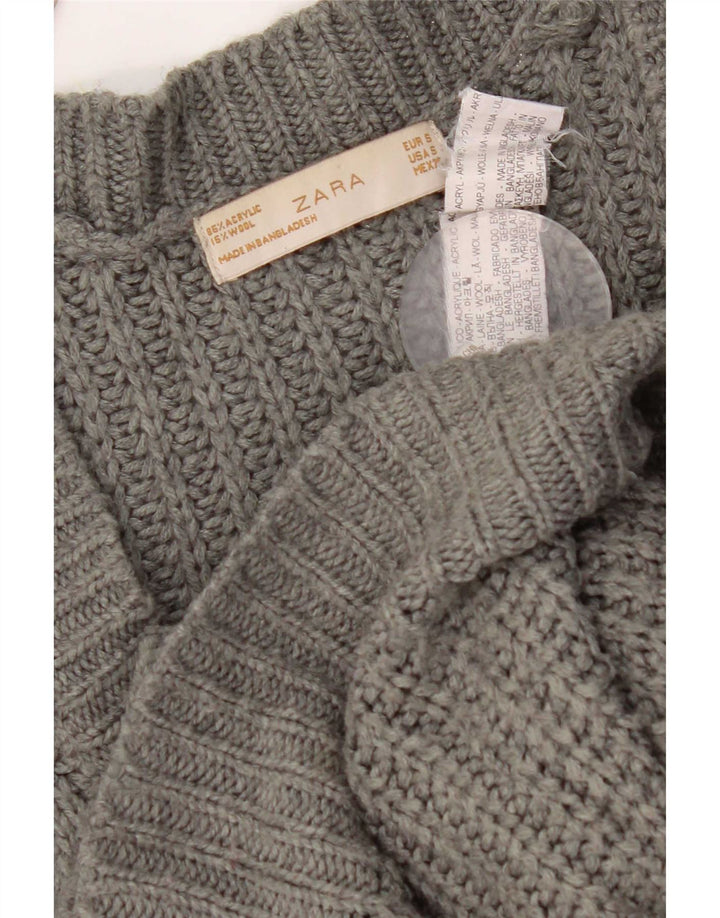 Zara Dame Cardigan Sweater UK 10 Small Grå Akryl