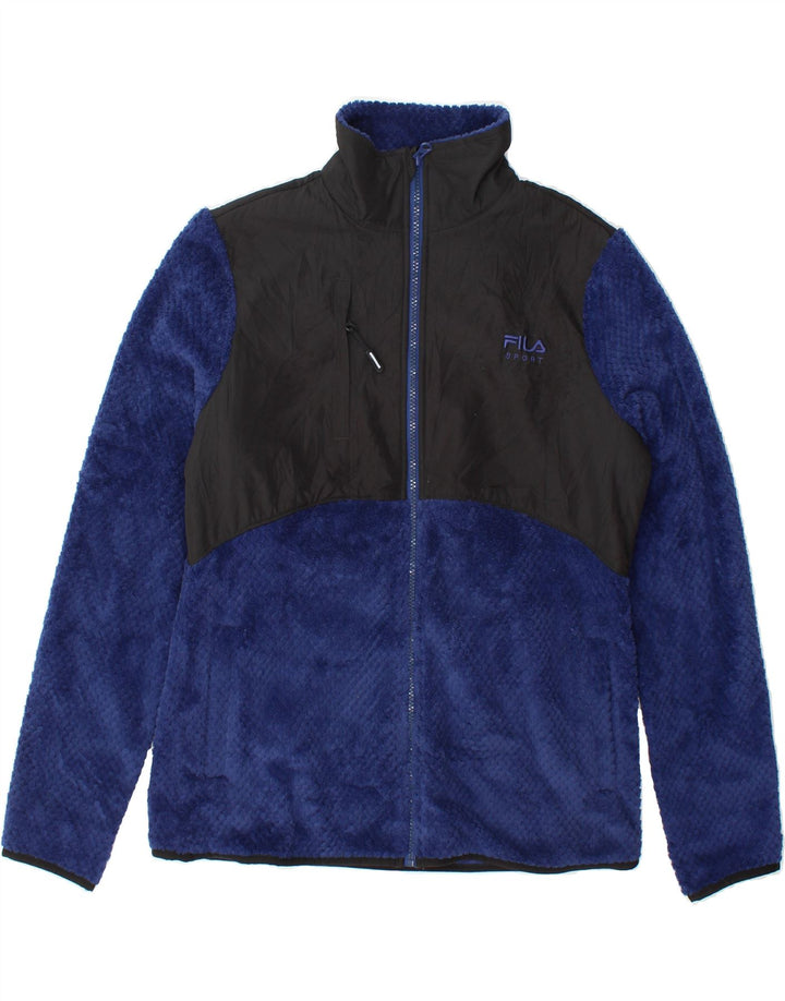 FILA Womens Fleece Jacket UK 14 Medium Navy Blue Colourblock Polyester Vintage Fila and Second-Hand Fila from Messina Hembry 