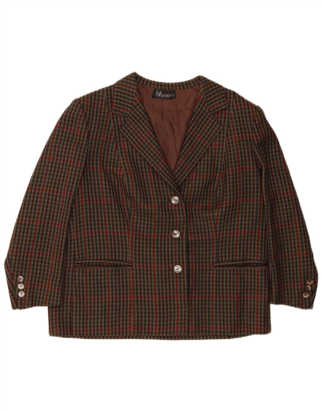 Vintage Dame 3-knaps Blazer Jacket UK 16 Large Green Check