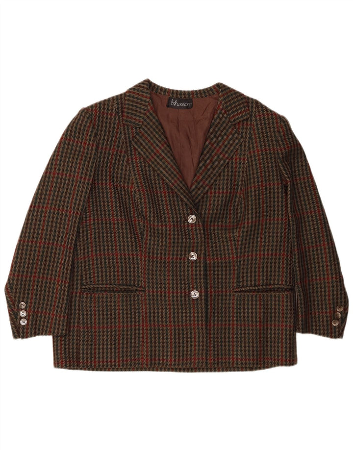 Vintage Dame 3-knaps Blazer Jacket UK 16 Large Green Check