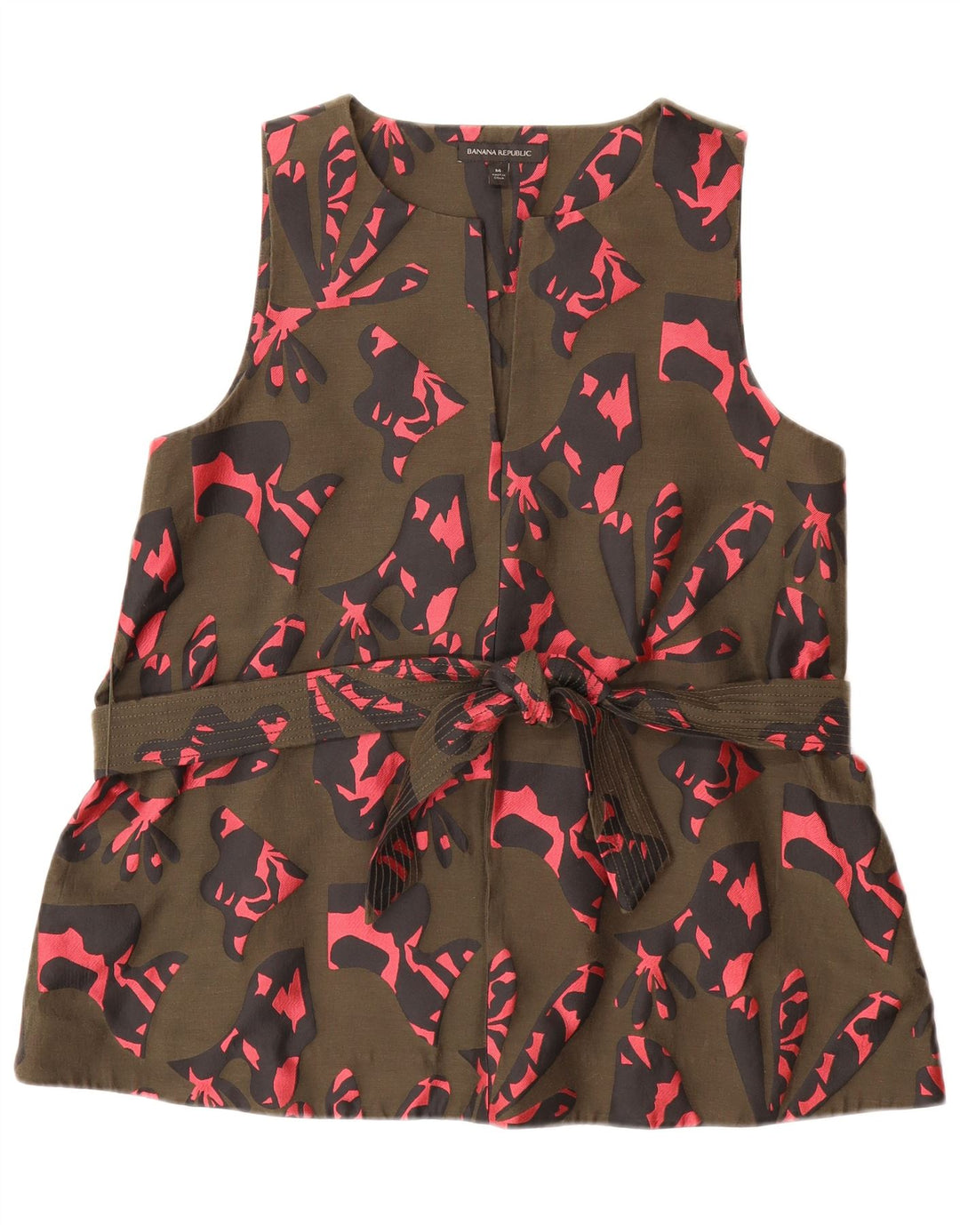 BANANREPUBLIK Kvinder abstrakt mønster bluse Top UK 14 Medium Khaki