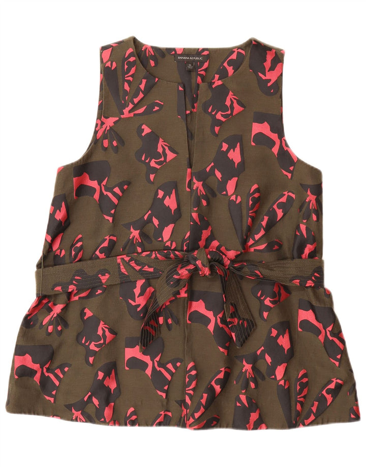 BANANREPUBLIK Kvinder abstrakt mønster bluse Top UK 14 Medium Khaki
