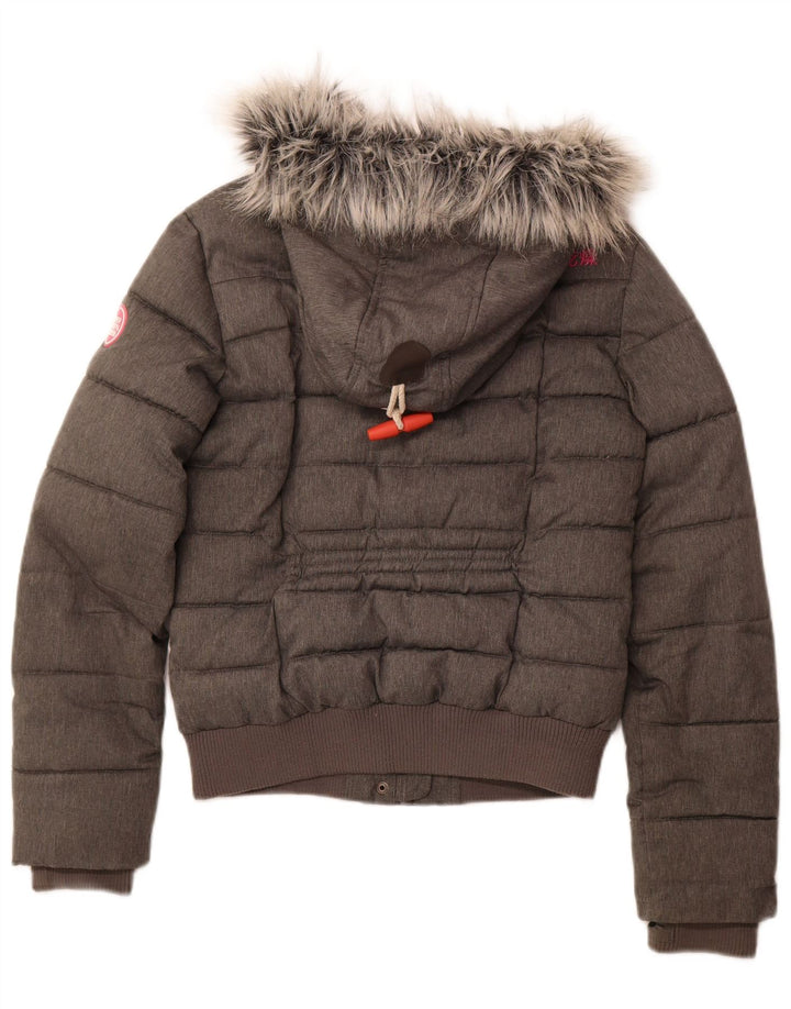 SUPERDRY Womens Hooded Padded Jacket UK 10 Small Grey Polyester