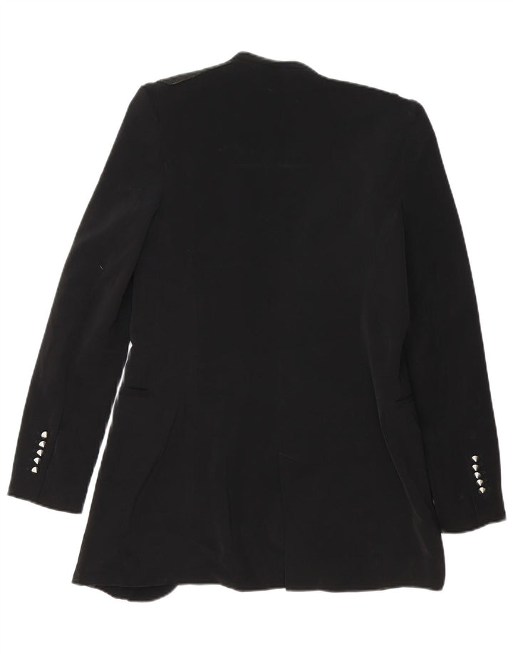 ZARA Womens Longline Open Blazer Jacket UK 10 Small Black Acetate