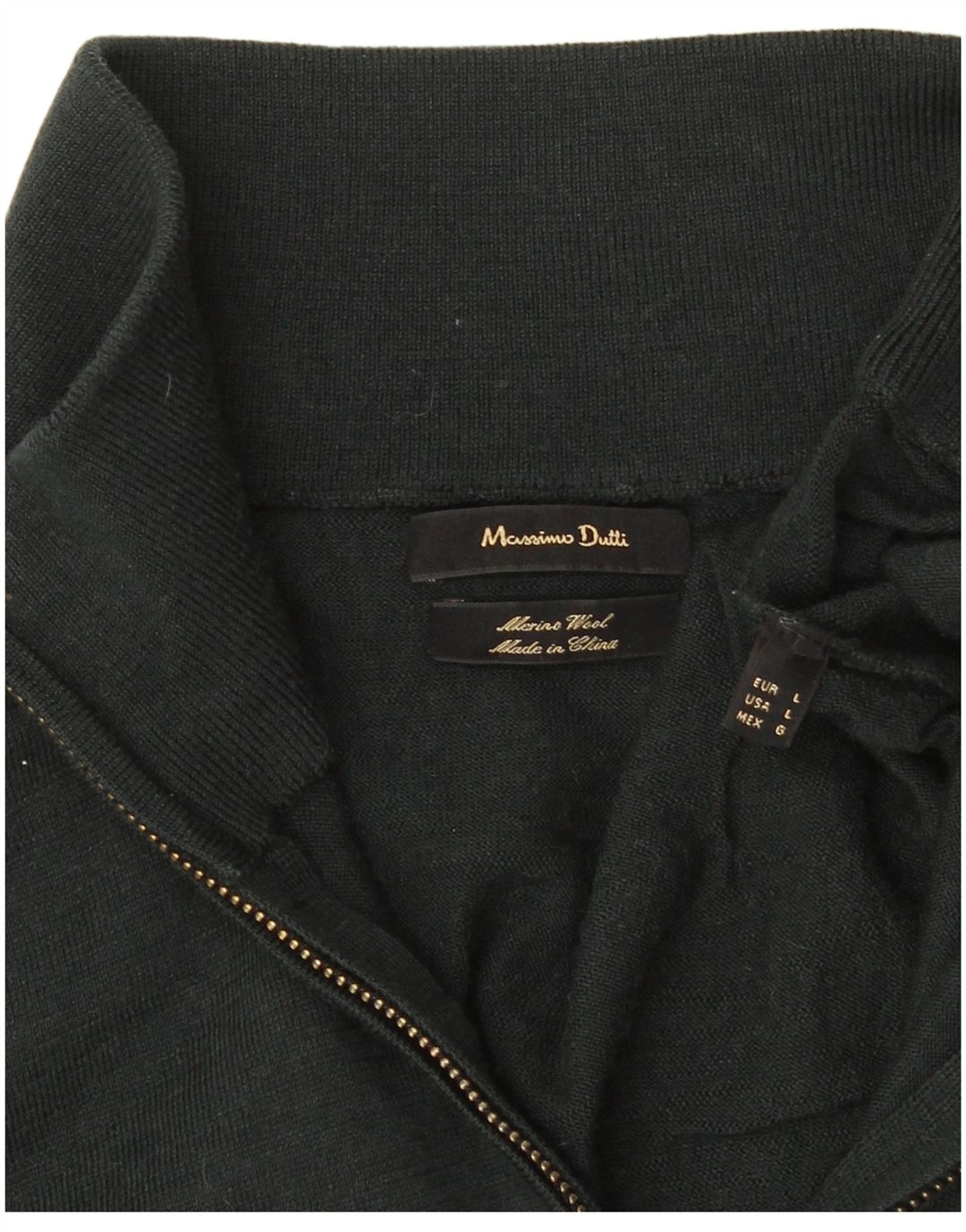 Massimo Dutti Herre Zip Neck Jumper Sweater Stor Grøn Merinould