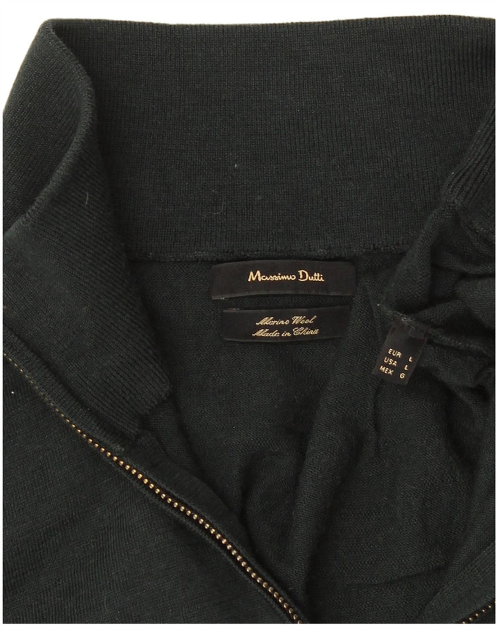 Massimo Dutti Herre Zip Neck Jumper Sweater Stor Grøn Merinould