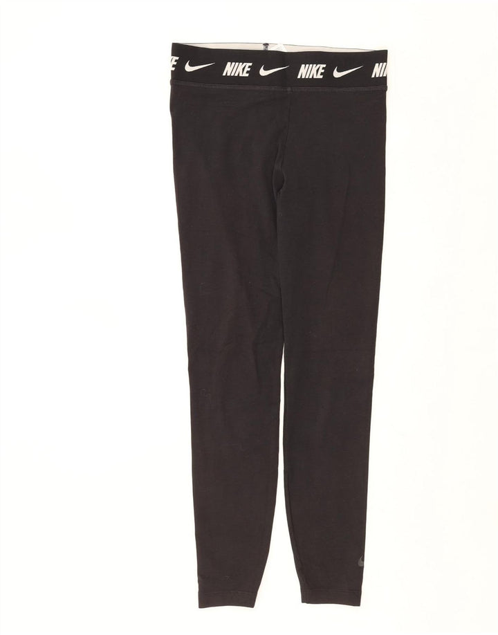 NIKE Dame Tight Fit Grafiske Leggings UK 12 Medium Sort Bomuld