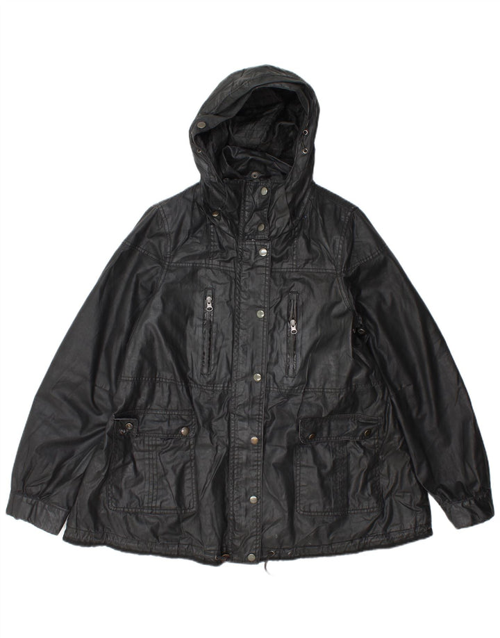 Zara Dame Hooded Oversized Utility Jacket UK 14 Medium Black Polyester