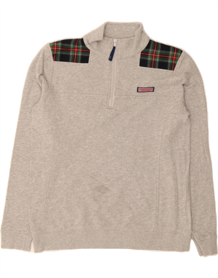 VINEYARD VINES Mens Zip Neck Sweatshirt Jumper Small Grey Check Cotton Vintage Vineyard Vines and Second-Hand Vineyard Vines from Messina Hembry 