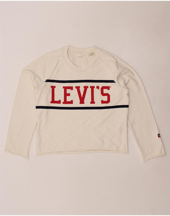 LEVI'S Womens Graphic Sweatshirt Jumper UK 6 XS White Cotton Vintage Levi's and Second-Hand Levi's from Messina Hembry 