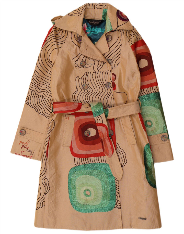 Desigual Graphic Trench Coat til kvinder EU 38 Medium Beige Geometrisk Polyester