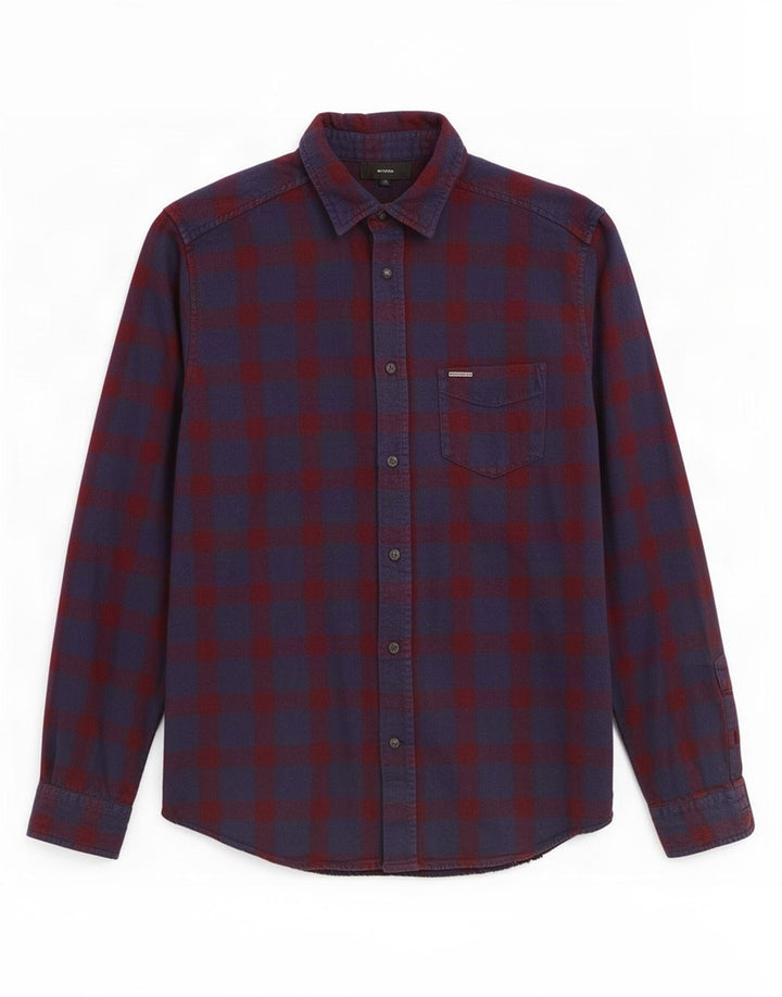 Diesel Herre Flanelskjorte Medium Navyblå Plaid Bomuld