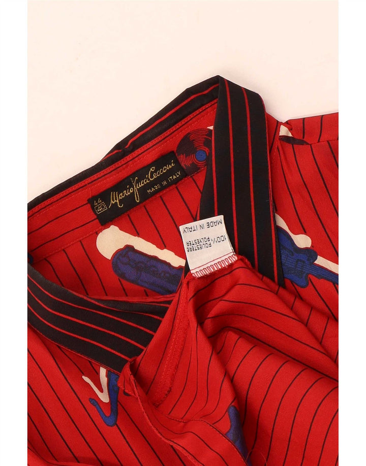 Mario Pucci Cecconi Dame Skjorte Bluse IT 44 Medium Rød Nålestribe
