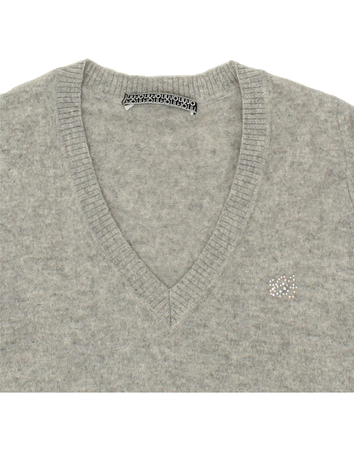 LIU JO Womens Crop V-Neck Jumper Sweater IT 44 Medium Grey Vintage Liu Jo and Second-Hand Liu Jo from Messina Hembry 