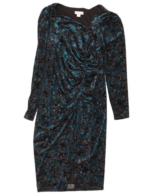 Monsoon Dame Langærmet Skede Kjole UK 12 Medium Blue Animal Print