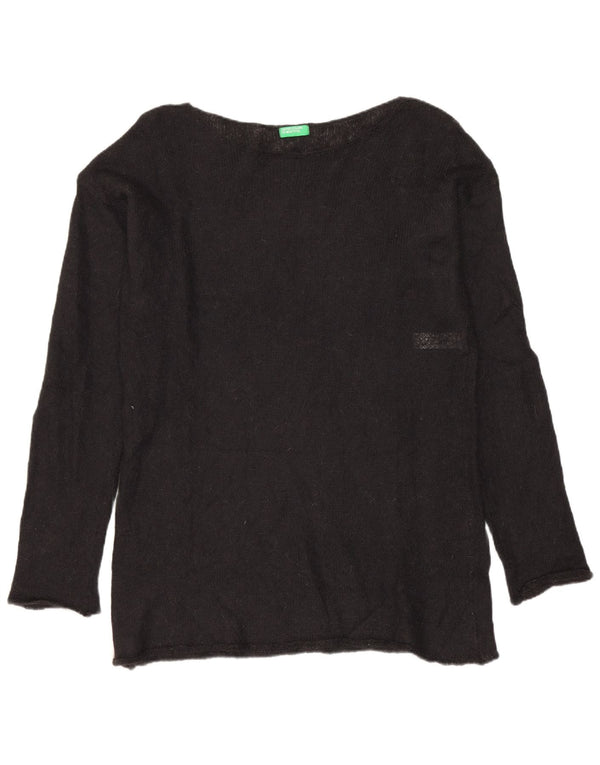 Benetton Dame Boat Neck Jumper Sweater UK 16 Large Black Mohair