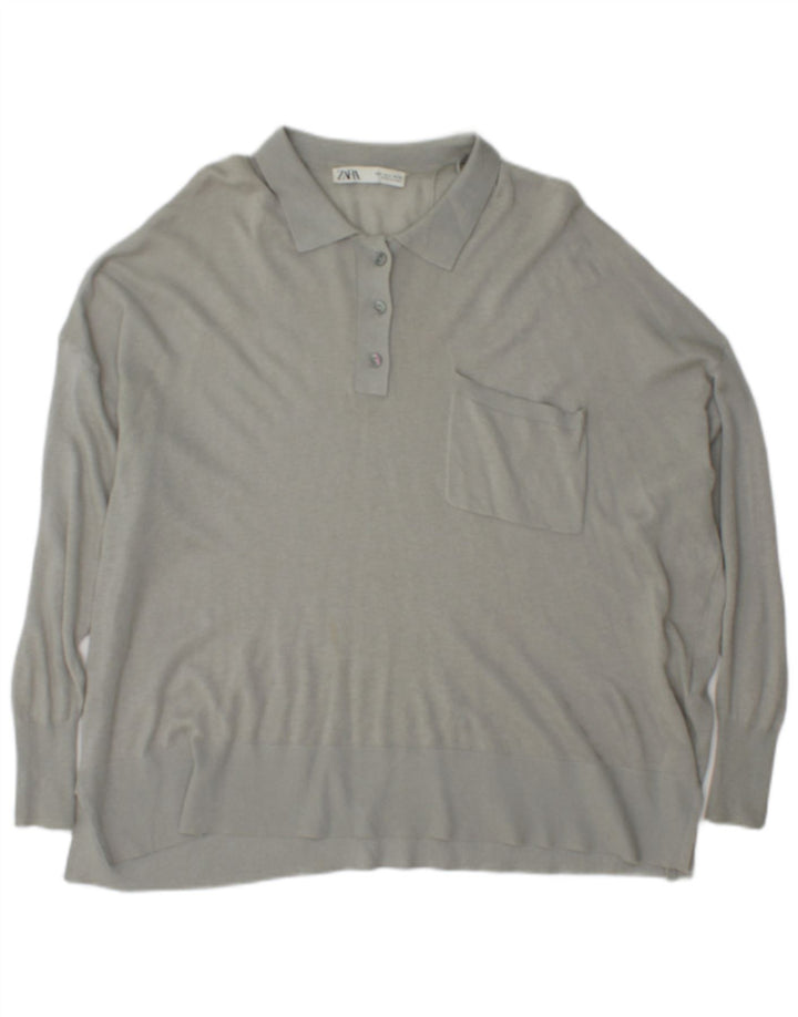 Zara Dame Oversized Polo Neck Jumper Sweater UK 10 Small Grey Nylon