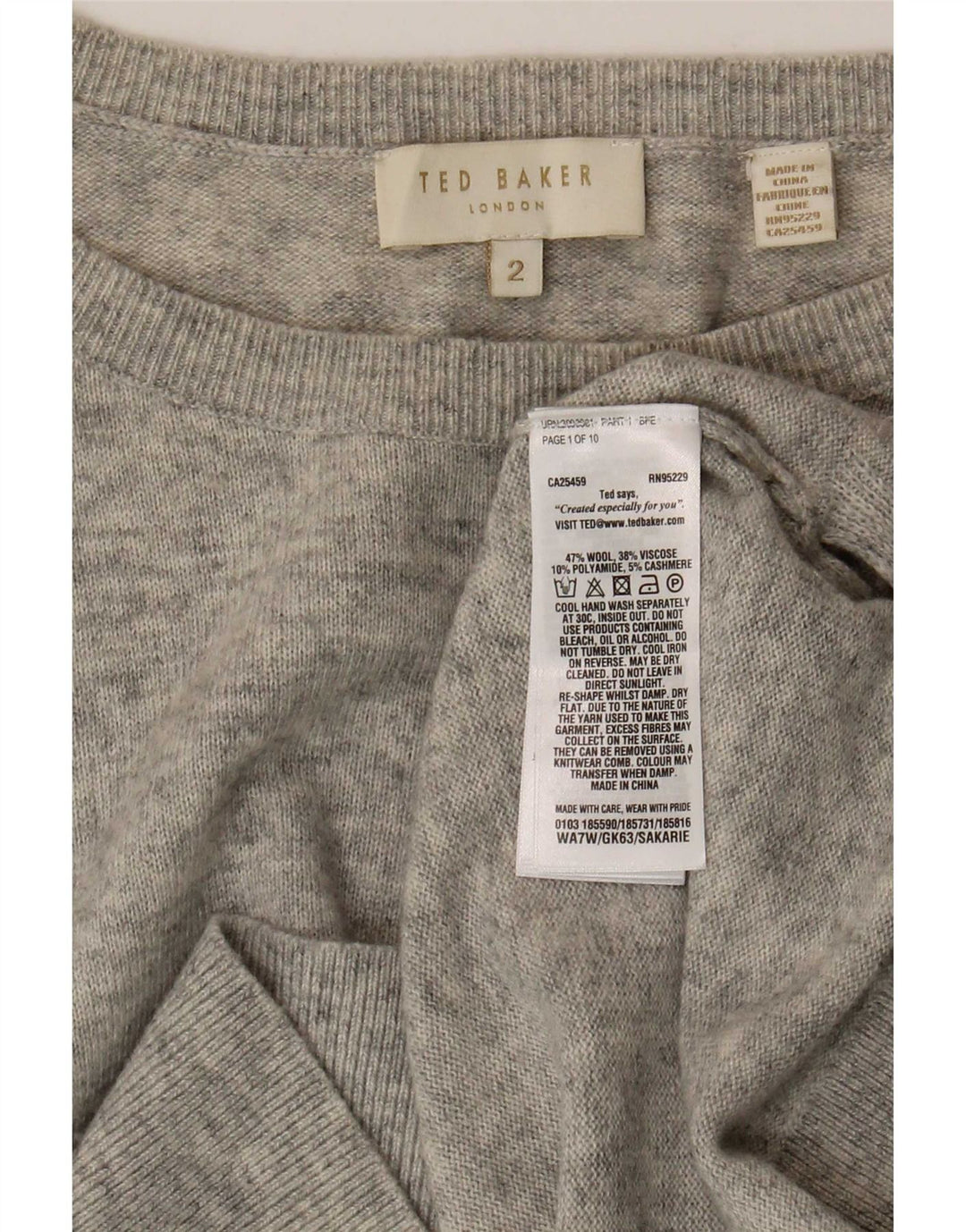Ted Baker Dame Boat Neck Jumper Sweater Størrelse 2 Lille Grå Uld