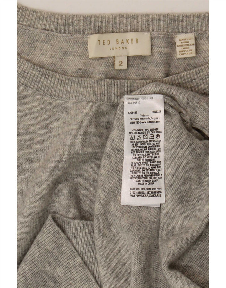 Ted Baker Dame Boat Neck Jumper Sweater Størrelse 2 Lille Grå Uld