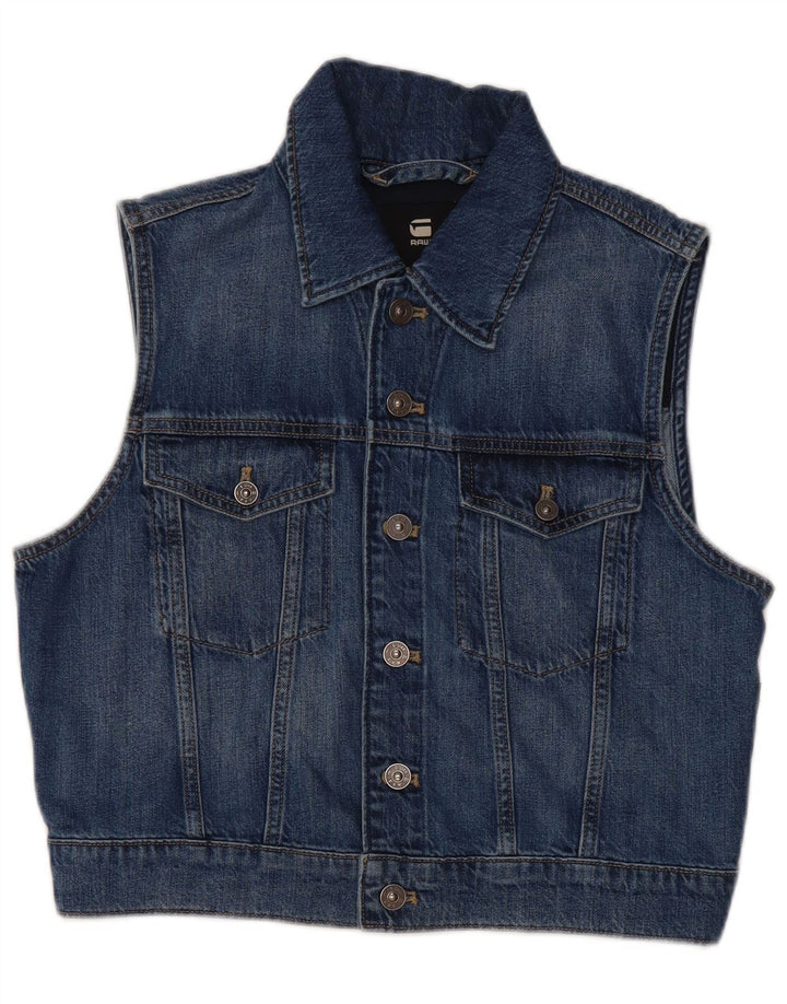 G-STAR Womens Crop Denim Gilet UK 14 Medium Blue Cotton
