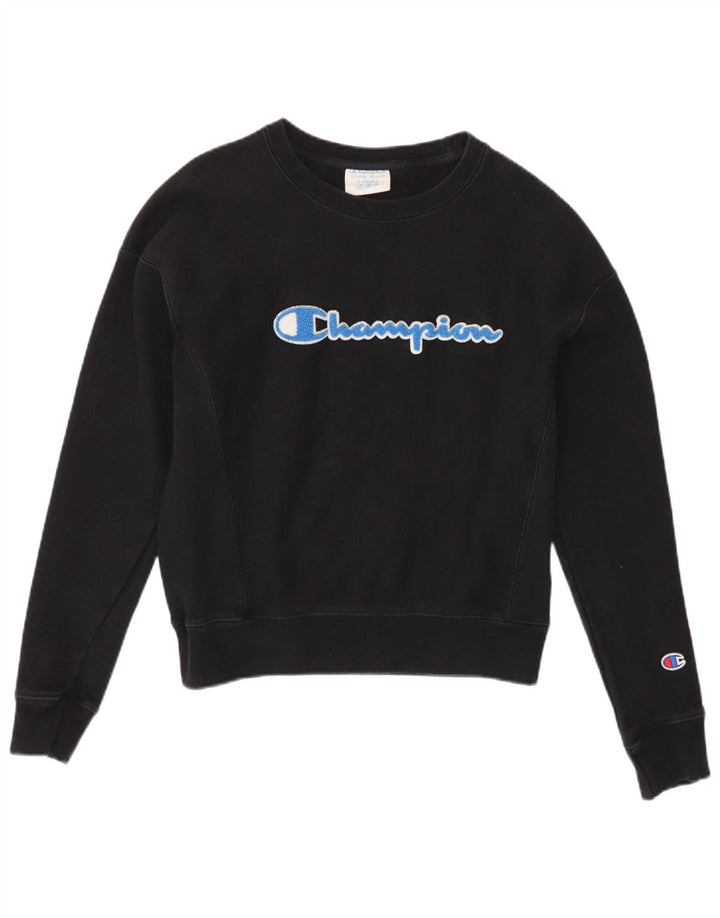 Champion Womens Crop Oversized Sweatshirt Jumper UK 6 XS Sort