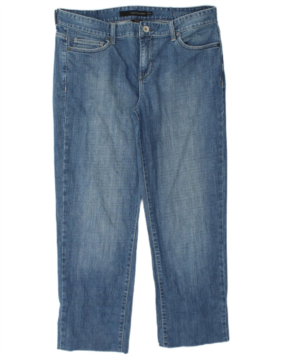CALVIN KLEIN højtaljede cropped jeans til kvinder US 14 Large W32 L26 Blå