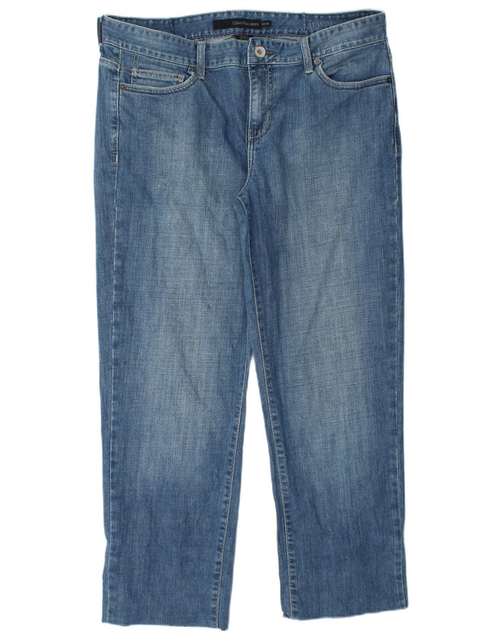 CALVIN KLEIN højtaljede cropped jeans til kvinder US 14 Large W32 L26 Blå