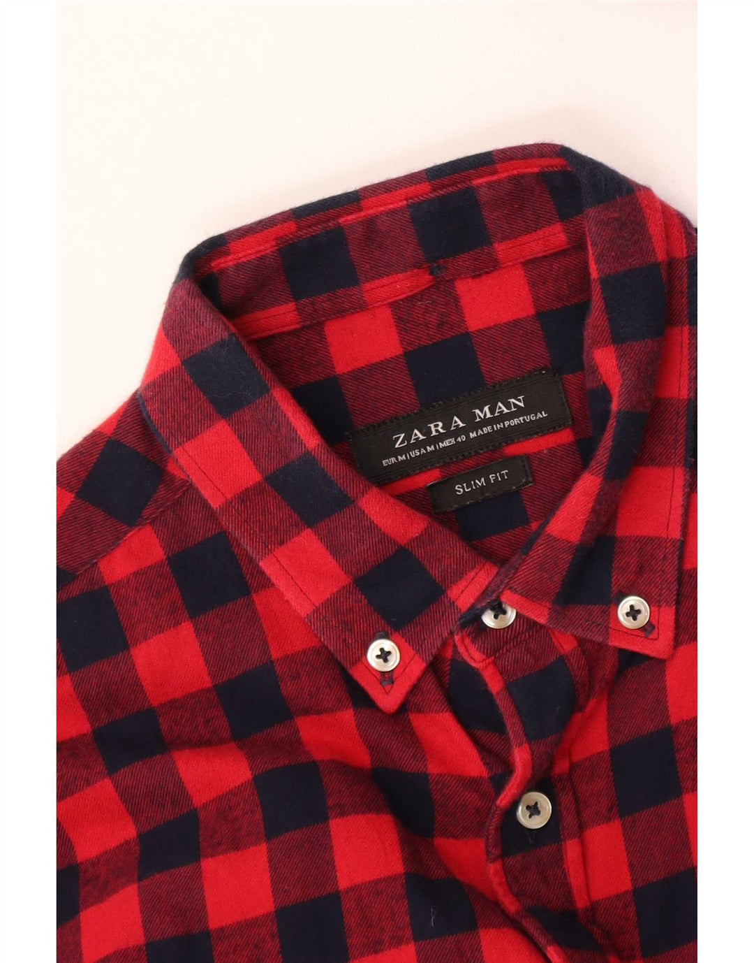 Zara Herre Slim Fit Flanellskjorte Medium Rød Gingham